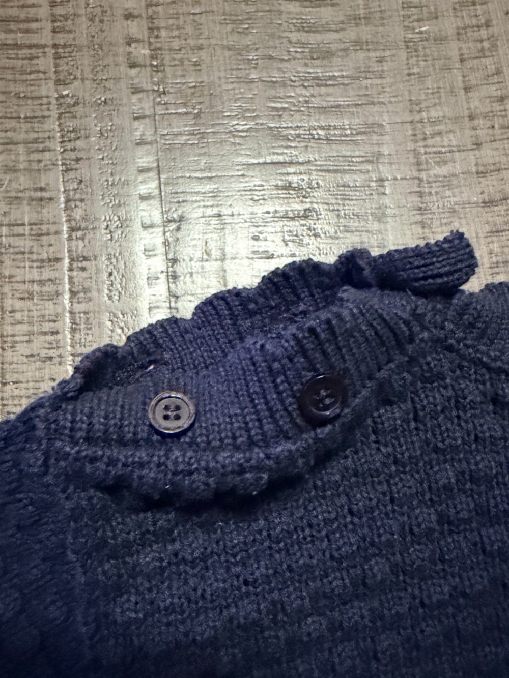 Crewneck Navy Textured Knit Sweater with Floral Pocket - Picture 8 of 9